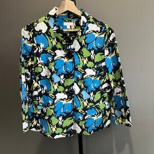 CHARTER CLUB Floral Blue Green Jacket Blazer Top Women's Size Large Petite